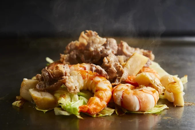海鮮と牛アゴ肉の塩焼き